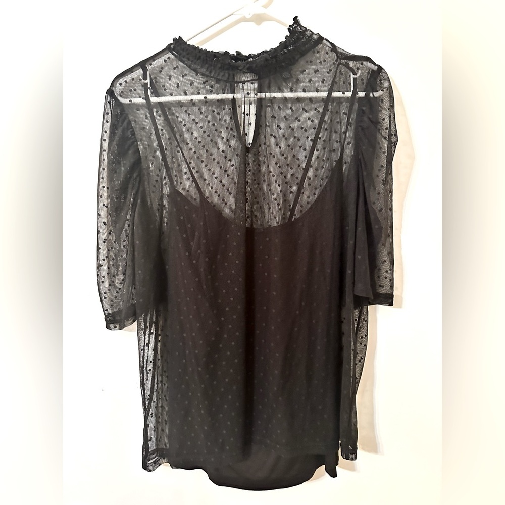 Sheer polka dot top with built in black cami